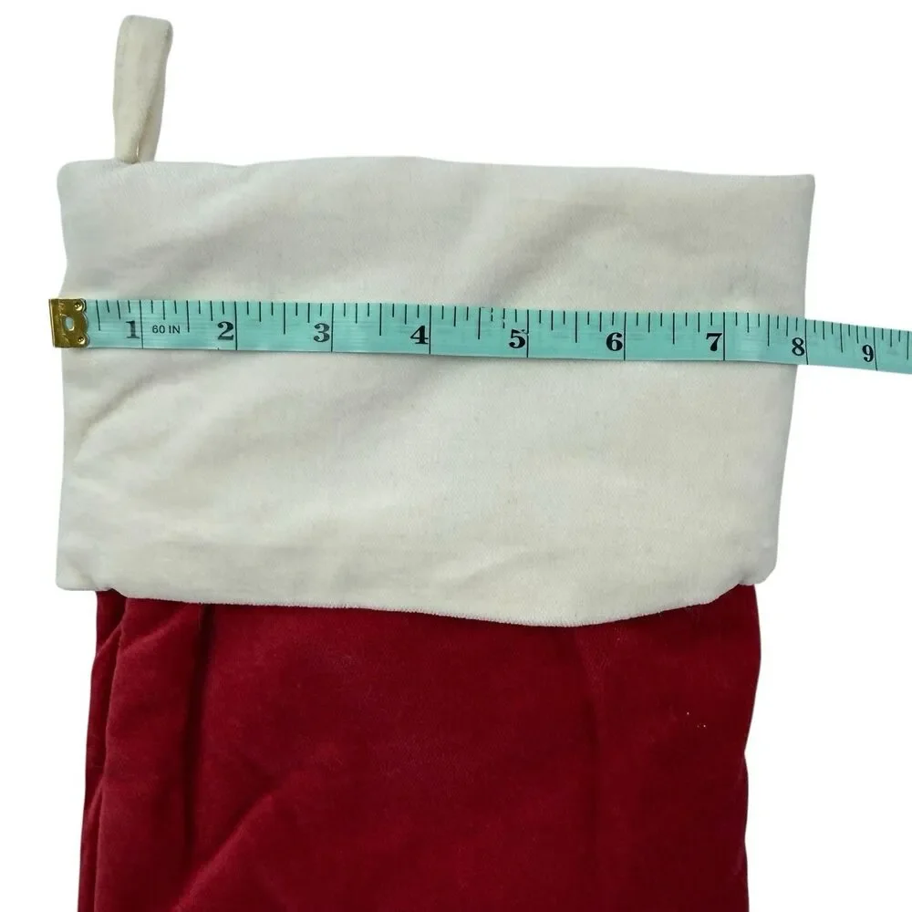 Lot of 2 Pottery Barn Red Velvet Christmas Stocking Embroidered Crewel Snowflake